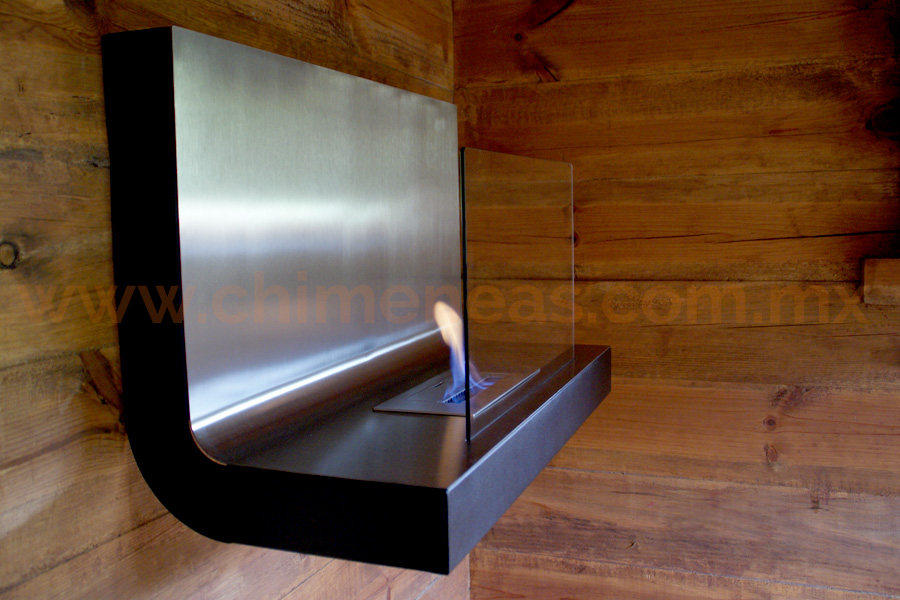 Chimenea de pared de acero inoxidable con cristal | Chimeneas de etanol